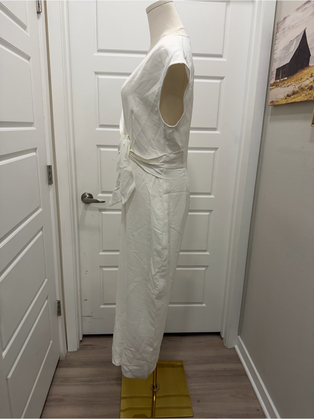Womens White Wrap-Front Wide Leg Jumpsuit - Picture 3 of 8